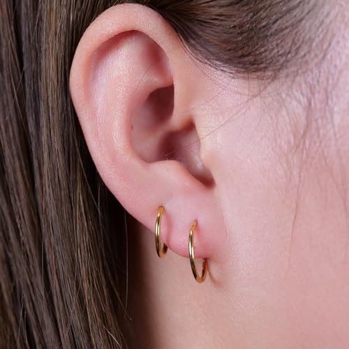 Limerencia G23 Titanium Slim Huggie Hoop Earrings, Hypoallergenic F136 Implant Grade Pure Titanium for Sensitive Ears (3 Pairs Set Gold) - Image 5