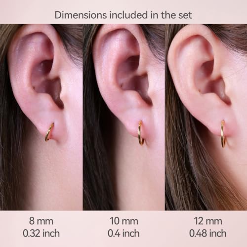 Limerencia G23 Titanium Slim Huggie Hoop Earrings, Hypoallergenic F136 Implant Grade Pure Titanium for Sensitive Ears (3 Pairs Set Gold) - Image 2