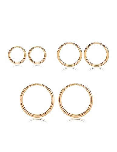 Limerencia G23 Titanium Slim Huggie Hoop Earrings, Hypoallergenic F136 Implant Grade Pure Titanium for Sensitive Ears (3 Pairs Set Gold) - Image 1