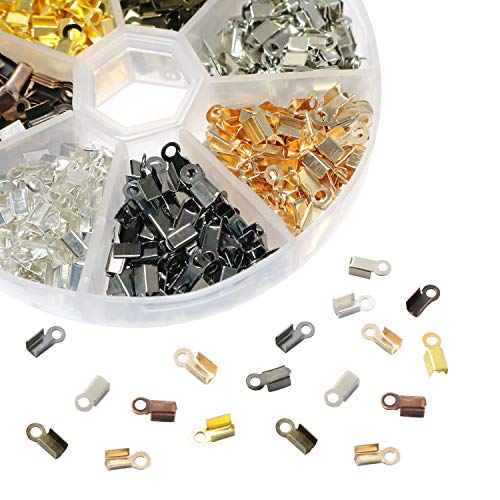BATINO Batino 7Color 700PCS Electroplated Cord Buckle Clip Iron Fold Over Cord Ends Terminators Crimp End Tips for Leather Necklace Connecting Jewelry Making 