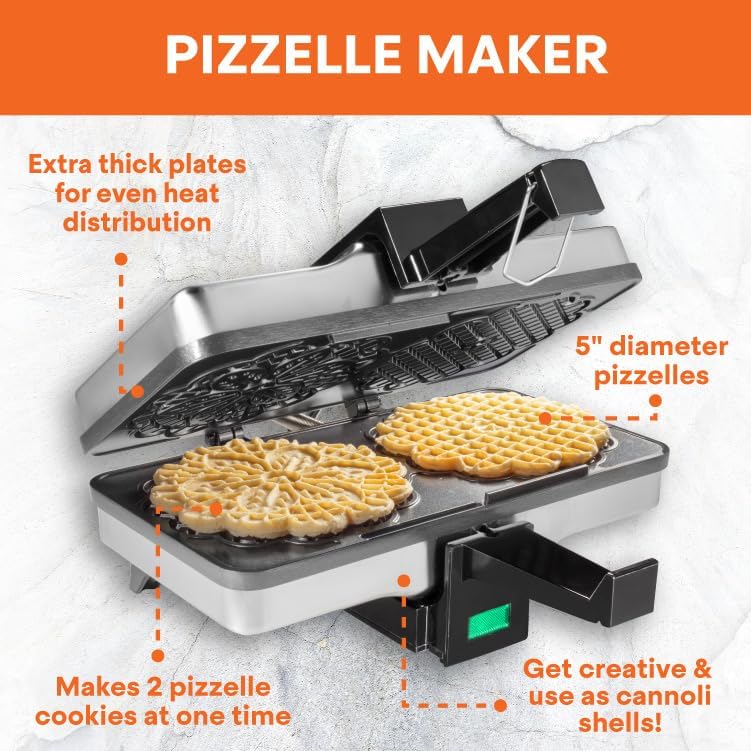 SCS Direct MasterChef Pizzelle Maker- Nonstick Electric Holiday Cookie Baker Press, Make Two Homemade 5-Inch Italian Waffle Treats at Once- Breakfast Dessert Iron or Christmas Gift for Her- Includes Recipe Guide - Image 2