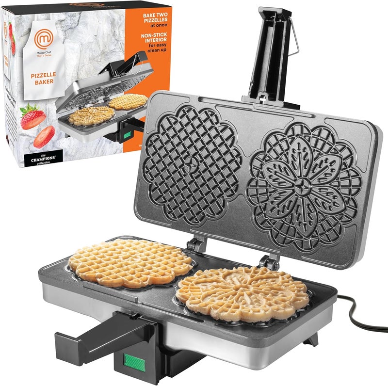 SCS Direct MasterChef Pizzelle Maker- Nonstick Electric Holiday Cookie Baker Press, Make Two Homemade 5-Inch Italian Waffle Treats at Once- Breakfast Dessert Iron or Christmas Gift for Her- Includes Recipe Guide - Image 1