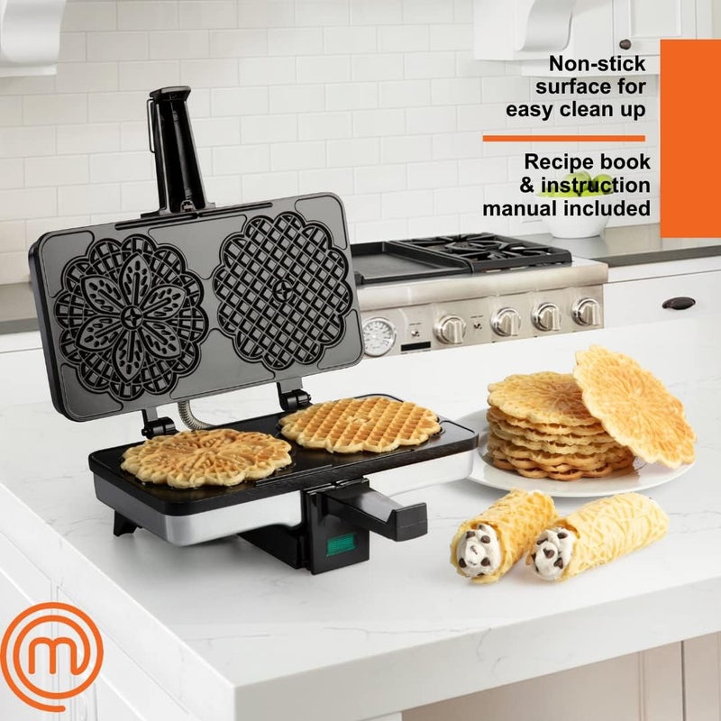 SCS Direct MasterChef Pizzelle Maker- Nonstick Electric Holiday Cookie Baker Press, Make Two Homemade 5-Inch Italian Waffle Treats at Once- Breakfast Dessert Iron or Christmas Gift for Her- Includes Recipe Guide - Image 5