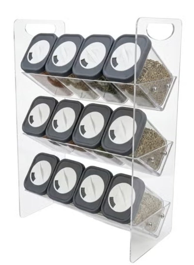 Kitchen Spice Organizer Set with 12 Clear Acrylic 200ml Spice Containers and 3-Tier Display Rack (37 × 26 cm) – Rotating 3-Position Dispensing Lids for Herbs, Seasonings & Spices, Space-Saving Countertop Storage Stand, Easy to Refill, Clean & Organize - Image 5