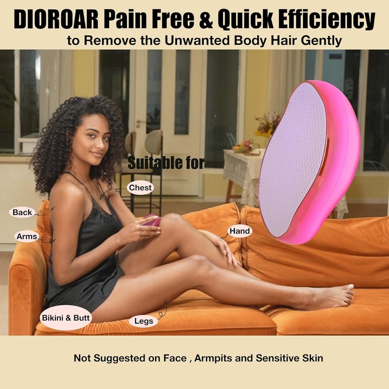 DIOROAR ممحاة الشعر الكريستالية، مزيل الشعر الكريستالي المطور، جهاز إزالة الشعر بالنانو الزجاجي الفيزيائي، مزيل الشعر غير المؤلم ومقشر للبشرة للحصول على بشرة ناعمة حريرية سريعة (وردي فاقع) - Image 4