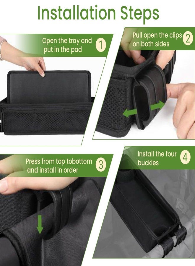 SHINETEC Double Sided Stroller Tray for Camper Wagon - Kids Snack & Activity Table with Cup Holders & Mesh Pockets, Travel Play Surface for Meals, Drawing, Toys (L) - Image 3