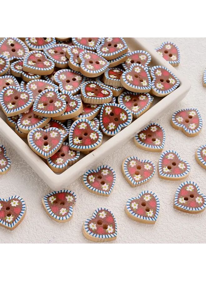 Heart Shaped Double Hole Floral Mesh Print Buttons Style 1 For DIY Clothing Bracelet Craft - Image 2
