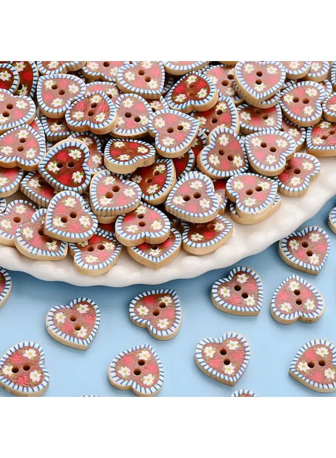 Heart Shaped Double Hole Floral Mesh Print Buttons Style 1 For DIY Clothing Bracelet Craft - Image 1