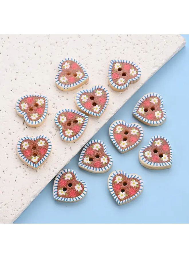 Heart Shaped Double Hole Floral Mesh Print Buttons Style 1 For DIY Clothing Bracelet Craft - Image 3
