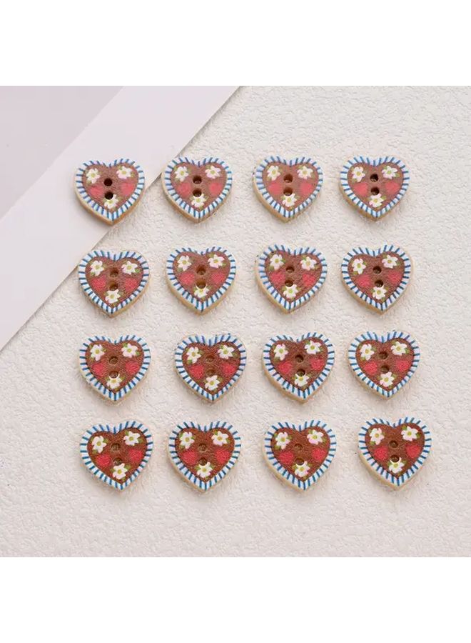 Heart Shaped Double Hole Floral Mesh Print Buttons Style 1 For DIY Clothing Bracelet Craft - Image 5