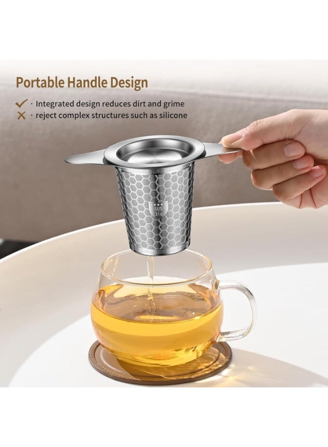 Tea Infuser for Loose Leaf Tea, 316 Stainless Steel Extra Fine Mesh Tea Strainer with Double Handles and Lid, Reusable Filter for Teapots & Mugs, 1 Pack - Image 4