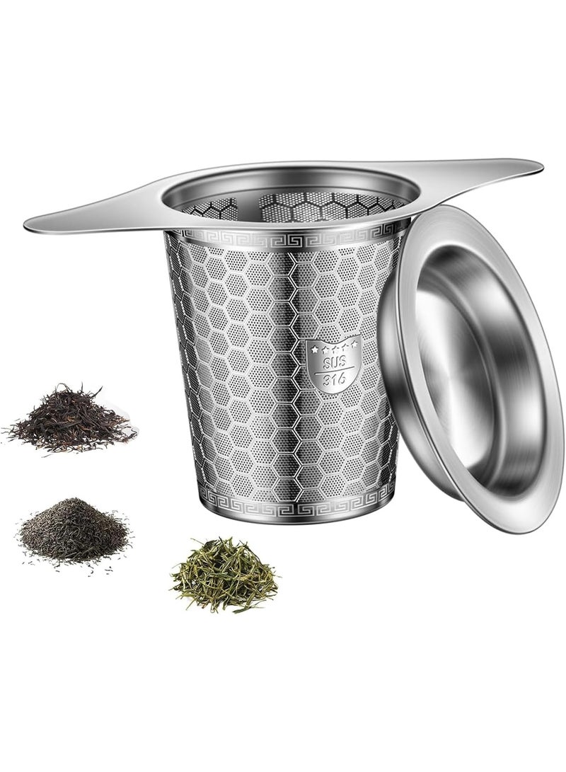 Tea Infuser for Loose Leaf Tea, 316 Stainless Steel Extra Fine Mesh Tea Strainer with Double Handles and Lid, Reusable Filter for Teapots & Mugs, 1 Pack - Image 1