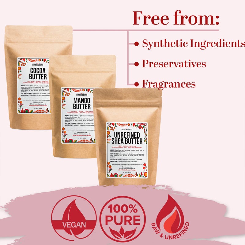 Better Shea Butter Set of Raw Shea Butter, Raw Mango Butter, Unrefined Cocoa Butter For Soap Making and DIY Body Butters, Lip Balms, Body Lotions - Each Butter is 16 oz Making 48 oz Total (3-Pack Set) - Image 3