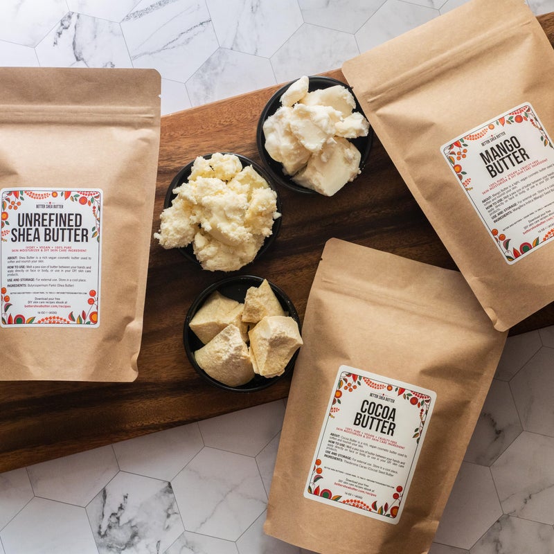 Better Shea Butter Set of Raw Shea Butter, Raw Mango Butter, Unrefined Cocoa Butter For Soap Making and DIY Body Butters, Lip Balms, Body Lotions - Each Butter is 16 oz Making 48 oz Total (3-Pack Set) - Image 2