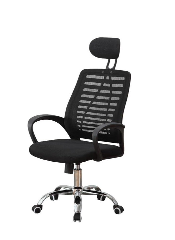 Ergonomic Office Chair, Mesh Computer Desk Chair with Adjustable Sponge Lumbar Support, Thick Cushion, Armrest and Headrest, High Back Swivel Home Office Task Chair for Work (Black)