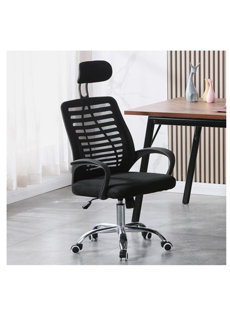 Ergonomic Office Chair, Mesh Computer Desk Chair with Adjustable Sponge Lumbar Support, Thick Cushion, Armrest and Headrest, High Back Swivel Home Office Task Chair for Work (Black)