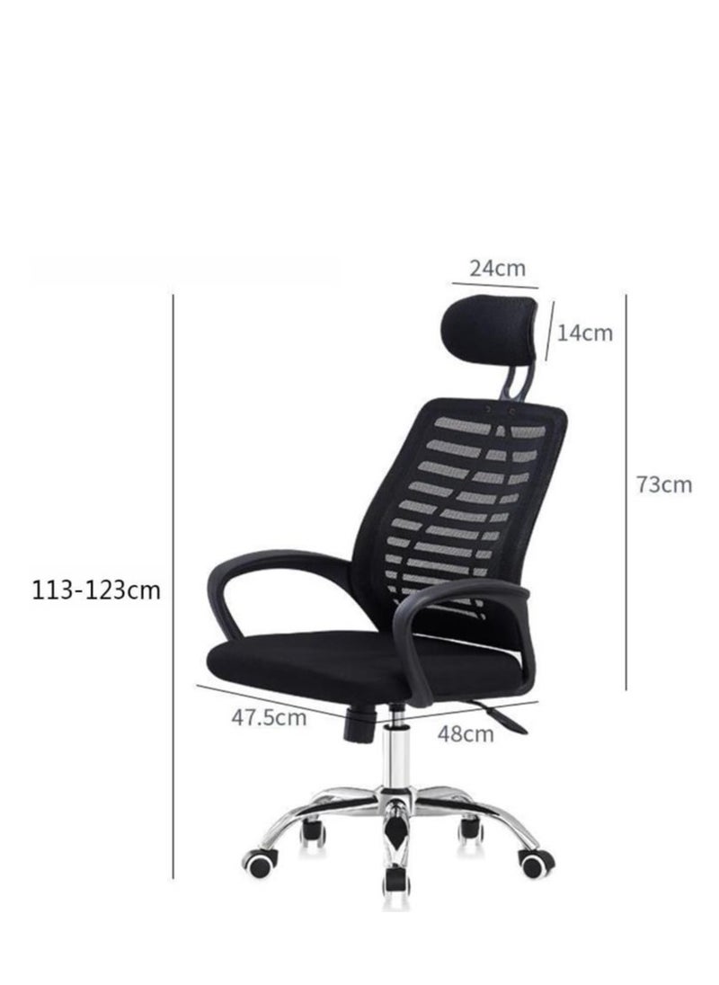 Ergonomic Office Chair, Mesh Computer Desk Chair with Adjustable Sponge Lumbar Support, Thick Cushion, Armrest and Headrest, High Back Swivel Home Office Task Chair for Work (Black)