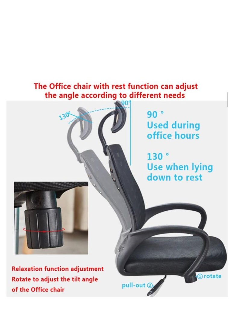 Ergonomic Office Chair, Mesh Computer Desk Chair with Adjustable Sponge Lumbar Support, Thick Cushion, Armrest and Headrest, High Back Swivel Home Office Task Chair for Work (Black)