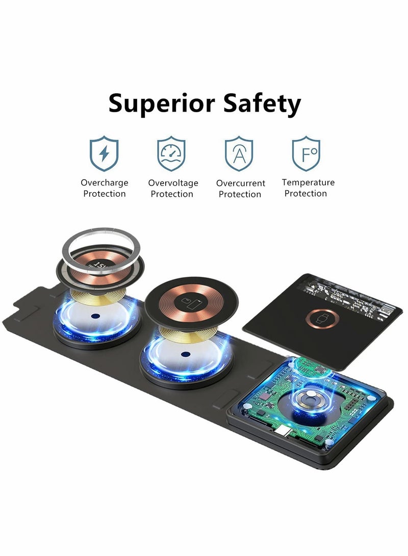 Excefore Fast Wireless Charger 15W, 3 in 1 Foldable Travel Magnetic Wireless Charger, Wireless Charging Pad Compatible with Mag-Safe Charger for iPhone 14/13/12, for Samsung Galaxy, for Apple Watch - Image 3