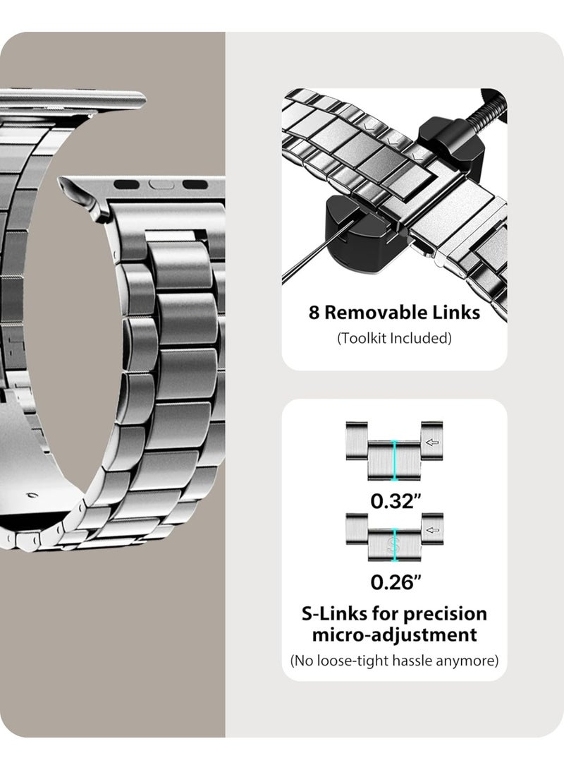 أحزمة ساعة أبل متوافقة مع المقاسات 42 مم، 44 مم، 45 مم، 46 مم، 49 مم، سوار ساعة أبل من الفولاذ المقاوم للصدأ مع غطاء، متوافق مع ساعات أبل من السلسلة 11/10/9/8/7/6/5/4/3/2/1/SE/SE2/Ultra - Image 4