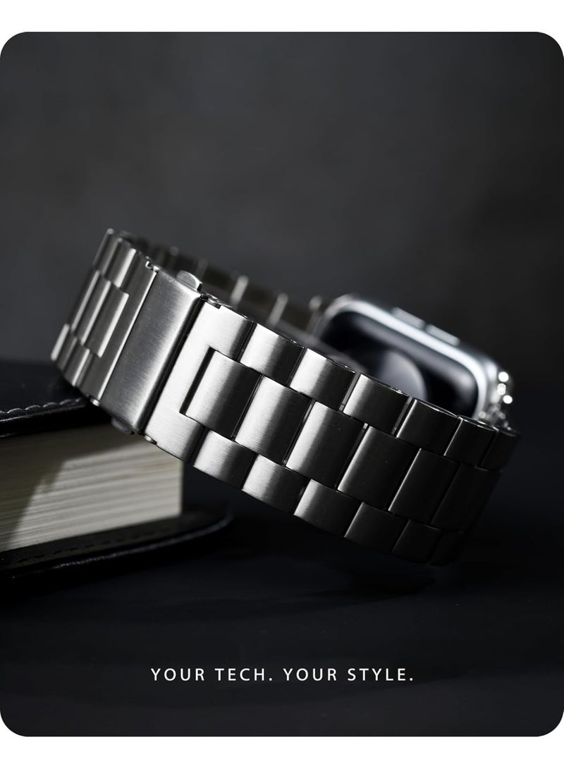 أحزمة ساعة أبل متوافقة مع المقاسات 42 مم، 44 مم، 45 مم، 46 مم، 49 مم، سوار ساعة أبل من الفولاذ المقاوم للصدأ مع غطاء، متوافق مع ساعات أبل من السلسلة 11/10/9/8/7/6/5/4/3/2/1/SE/SE2/Ultra - Image 2