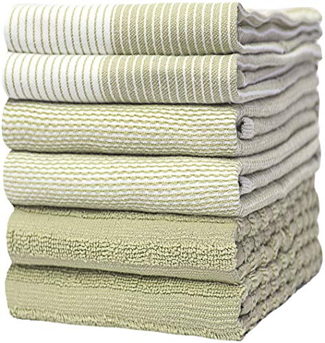 Bumble Towels Premium Kitchen Towels (20”x 28”, 6 Pack) | Large Cotton Dish Towels | Flat & Terry Highly Absorbent Kitchen Linen Set with Hanging Loop | Sage - Image 1