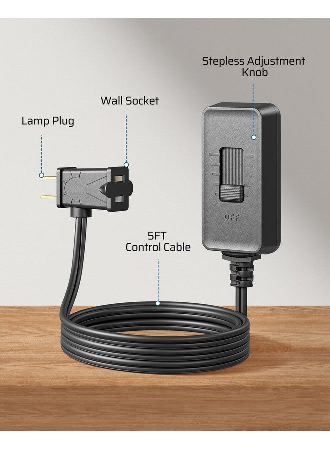 ديوينويلز مفتاح تعتيم إضاءة DEWENWILS للمصباح، تعتيم إضاءة مصباح الطاولة لمصابيح LED/CFL القابلة للتعتيم والمصابيح المتوهجة، تحكم منزلق كامل النطاق، تعتيم إضاءة سلك التمديد، معتمد من UL، أسود - Image 4