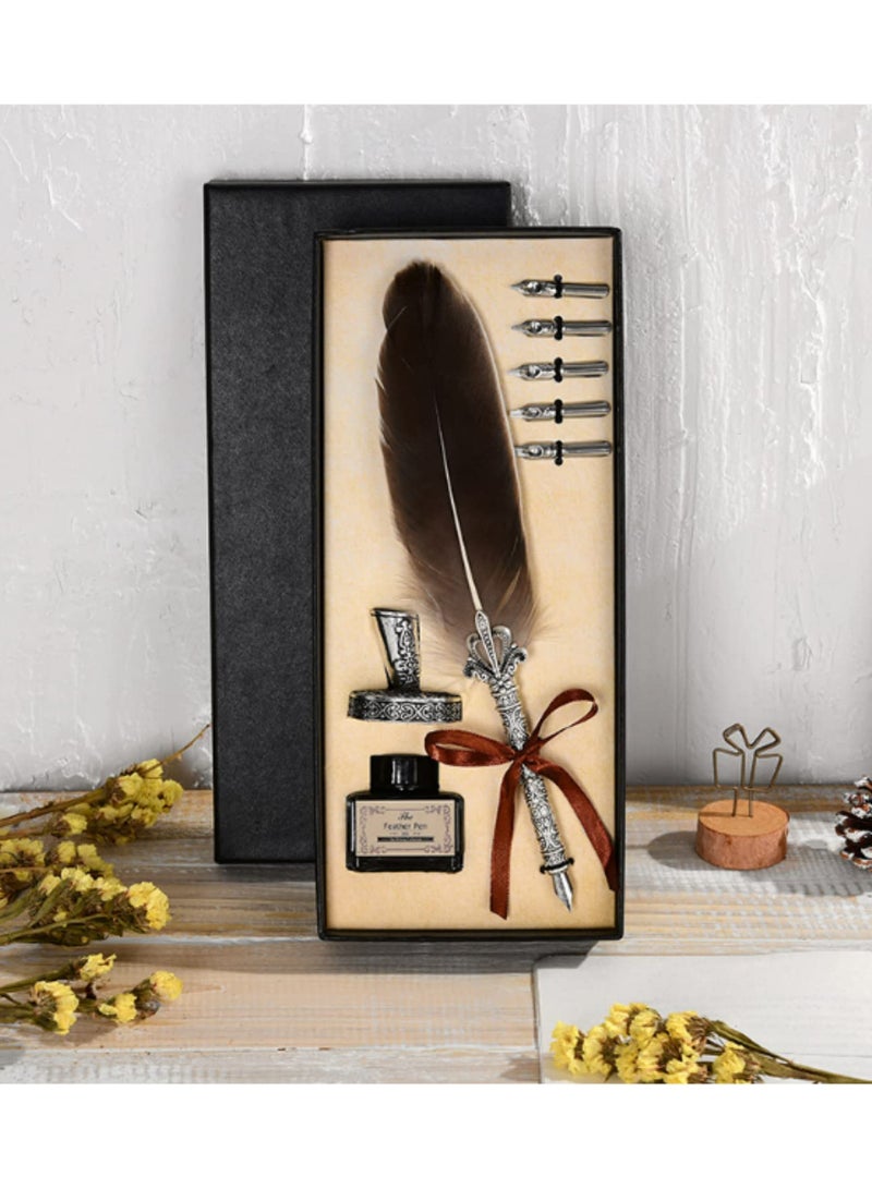 Vintage Calligraphy Feather Dip Pen Set with 2/5 Nib Fashion Pen Handle Quill Fountain Pen Writing Ink Gift for Birthday Xmas Holiday Wedding Party Decoration - Image 1