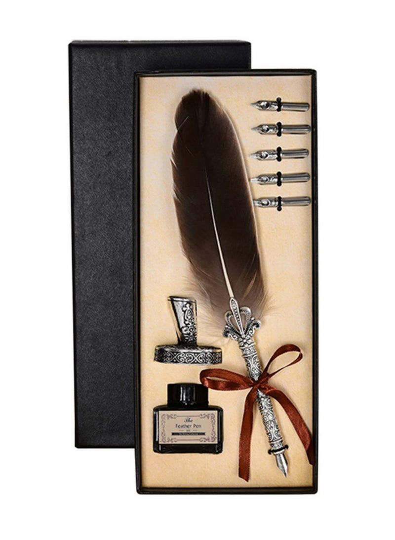 Vintage Calligraphy Feather Dip Pen Set with 2/5 Nib Fashion Pen Handle Quill Fountain Pen Writing Ink Gift for Birthday Xmas Holiday Wedding Party Decoration - Image 2