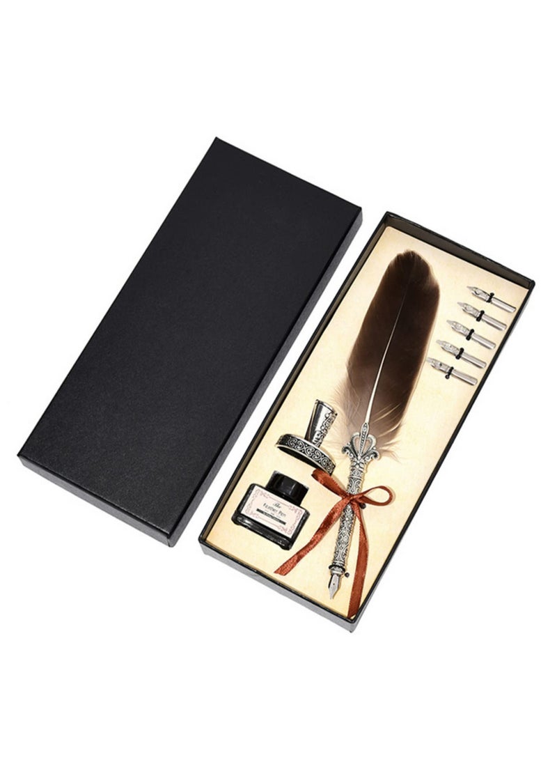 Vintage Calligraphy Feather Dip Pen Set with 2/5 Nib Fashion Pen Handle Quill Fountain Pen Writing Ink Gift for Birthday Xmas Holiday Wedding Party Decoration - Image 3