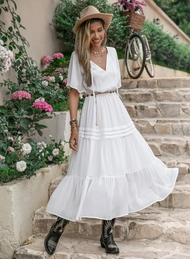 Take Two Take Two Tie-Up Neck Ruffle Hem Maxi Dress