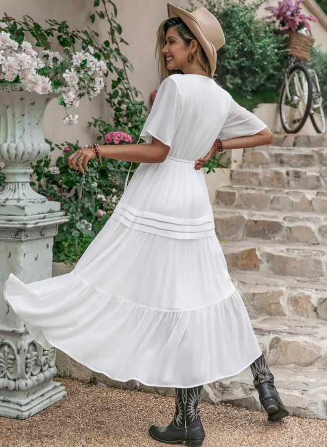 Take Two Take Two Tie-Up Neck Ruffle Hem Maxi Dress