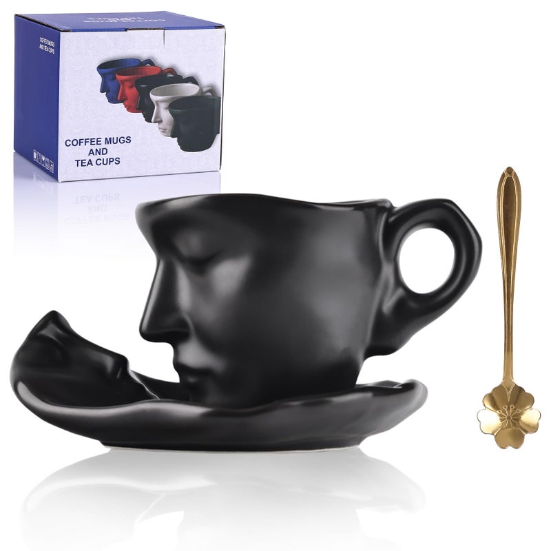 oliruim Tea Cup and Saucer Set Ceramic Kissing Couple Coffee Mug Set With Spoon Face Coffee Cup Unique Teacup and Saucer Valentine's Day Christmas Creative Gift - Image 1