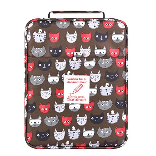 qianshan Pencil Case Holder Slot - Holds 260 Colored Pencils or 180 Gel Pens with Zipper Closure - Large Capacity Polyester Pen Organizer for Watercolor Pens or Markers - Perfect for Artist Brown cat - Image 1