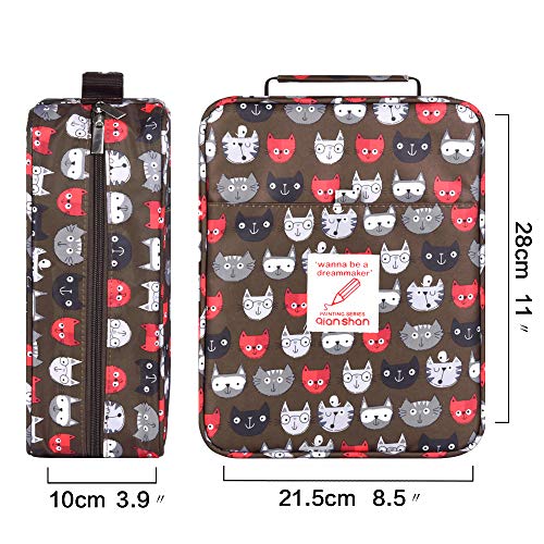 qianshan Pencil Case Holder Slot - Holds 260 Colored Pencils or 180 Gel Pens with Zipper Closure - Large Capacity Polyester Pen Organizer for Watercolor Pens or Markers - Perfect for Artist Brown cat - Image 4