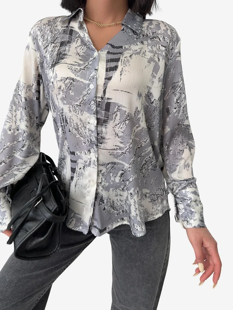 ماي فاشن MY FASHION Abstract Print Long Sleeve Button-Up Shirt