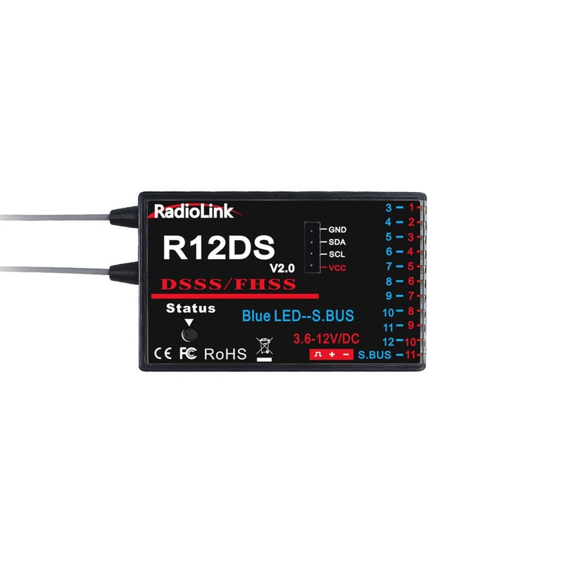 Radiolink R12DS 2.4GHz RC Receiver 12 Channels SBUS/PWM Long Range Control for Airplane, Aircraft Drone Jet RC Transmitter AT10II/AT10/AT9S Pro/AT9S/AT9 - Image 1
