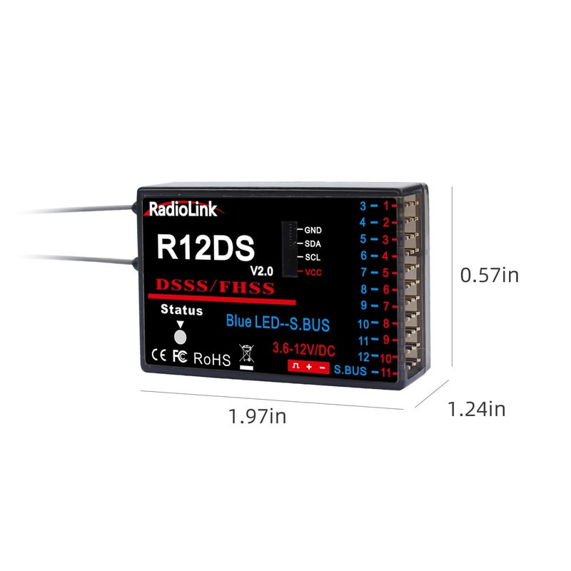 Radiolink R12DS 2.4GHz RC Receiver 12 Channels SBUS/PWM Long Range Control for Airplane, Aircraft Drone Jet RC Transmitter AT10II/AT10/AT9S Pro/AT9S/AT9 - Image 5