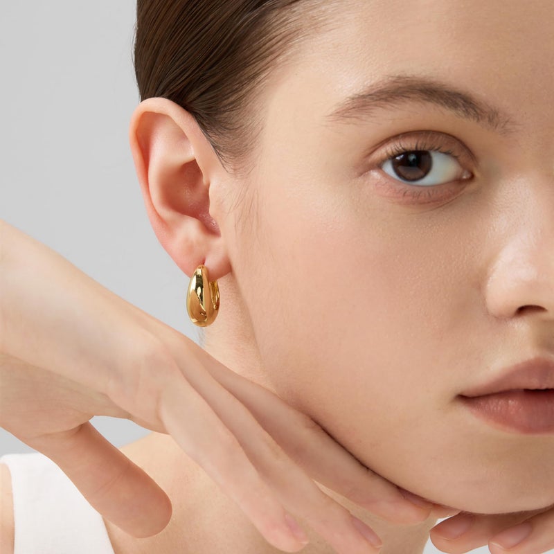 FRUMOS 18K Gold Plated Chunky Puffy Huggie Hoop Earrings â€“ Oversized Smooth Polished Gold Huggies with Secure Hinge Closure, Lightweight Minimalist Quiet Luxury Everyday Fashion Jewelry for Women - Image 2