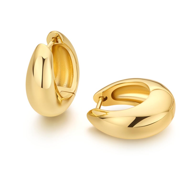 FRUMOS 18K Gold Plated Chunky Puffy Huggie Hoop Earrings â€“ Oversized Smooth Polished Gold Huggies with Secure Hinge Closure, Lightweight Minimalist Quiet Luxury Everyday Fashion Jewelry for Women - Image 1