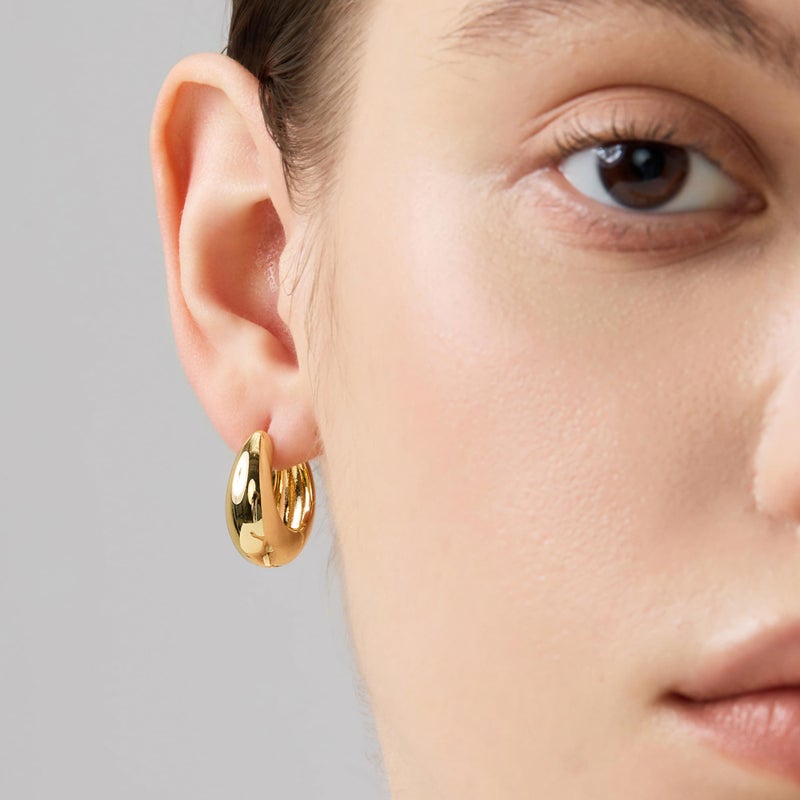 FRUMOS 18K Gold Plated Chunky Puffy Huggie Hoop Earrings â€“ Oversized Smooth Polished Gold Huggies with Secure Hinge Closure, Lightweight Minimalist Quiet Luxury Everyday Fashion Jewelry for Women - Image 5