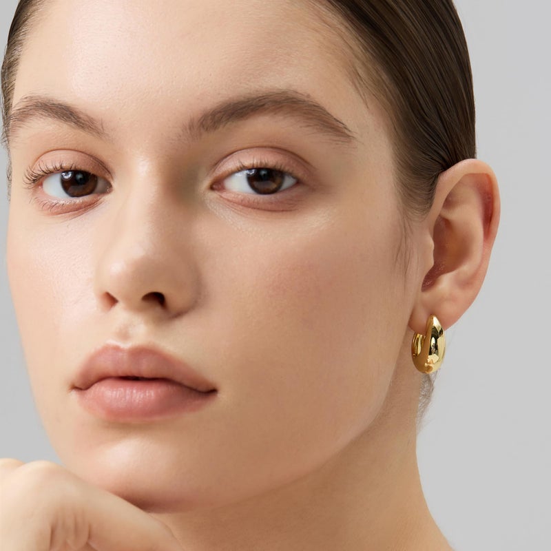 FRUMOS 18K Gold Plated Chunky Puffy Huggie Hoop Earrings â€“ Oversized Smooth Polished Gold Huggies with Secure Hinge Closure, Lightweight Minimalist Quiet Luxury Everyday Fashion Jewelry for Women - Image 3