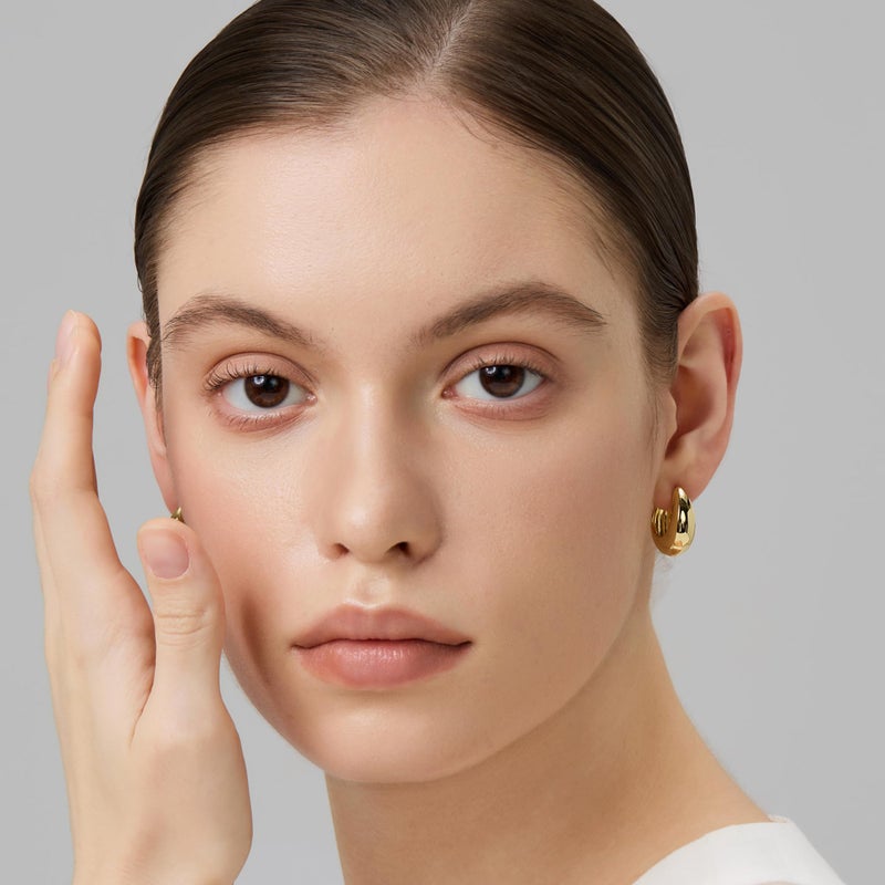 FRUMOS 18K Gold Plated Chunky Puffy Huggie Hoop Earrings â€“ Oversized Smooth Polished Gold Huggies with Secure Hinge Closure, Lightweight Minimalist Quiet Luxury Everyday Fashion Jewelry for Women - Image 4