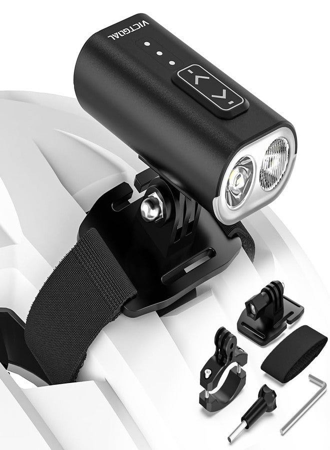 VICTGOAL Bike Helmet Light 800 Lumens Rechargeable 13 Modes Front Light with High & Low Beam, Waterproof Bicycle Helmets Light with Dual Mounts for Helmet & Handlebar for Night Cycling (Black) - Image 1