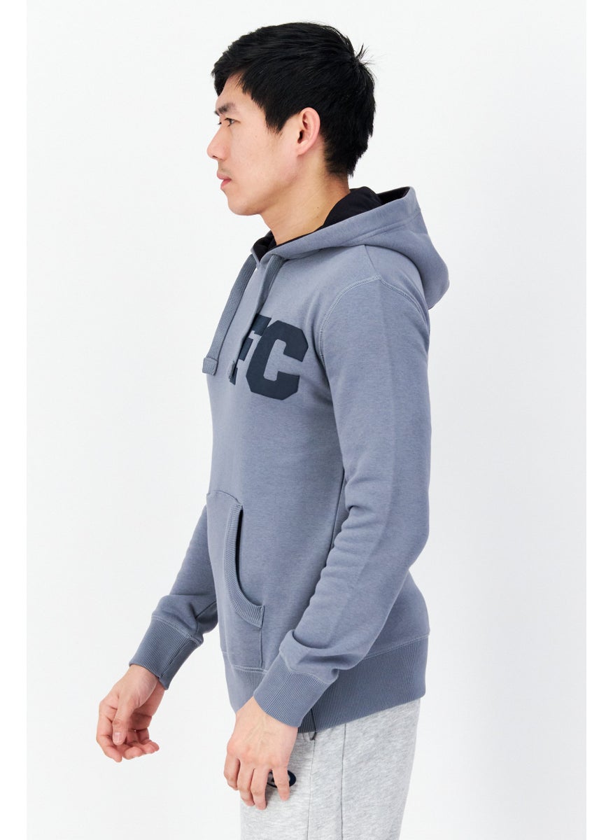 French Connection - Men Long Sleeve Brand Logo Hoodie, Slate Blue - Image 1
