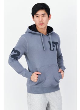 Men Long Sleeve Brand Logo Hoodie, Slate Blue