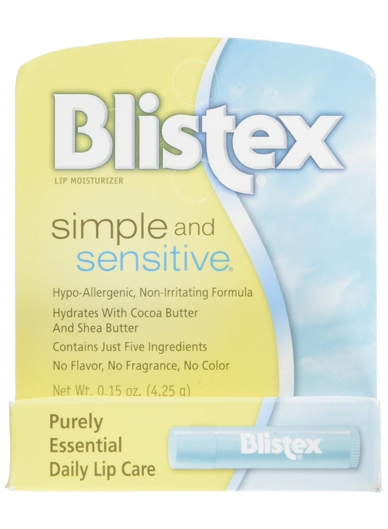 Blistex Simple and Sensitive Lip Moisturizer 0.15 oz (Pack of 2)