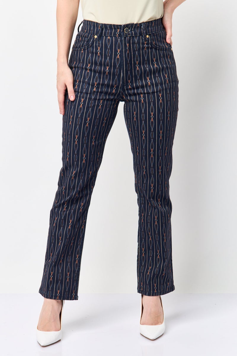 GANT Women Slim Fit Allover Print Stretchable Jeans, Navy - Image 1