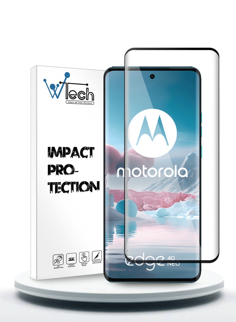 Wtech Motorola Edge 40 Neo 5G 2023 / Motorola Edge 40 5G 2023 Premium E2E Full Glue Full Cover Tempered Glass Screen Protector (MSGECN) - Clear/Black - Image 1