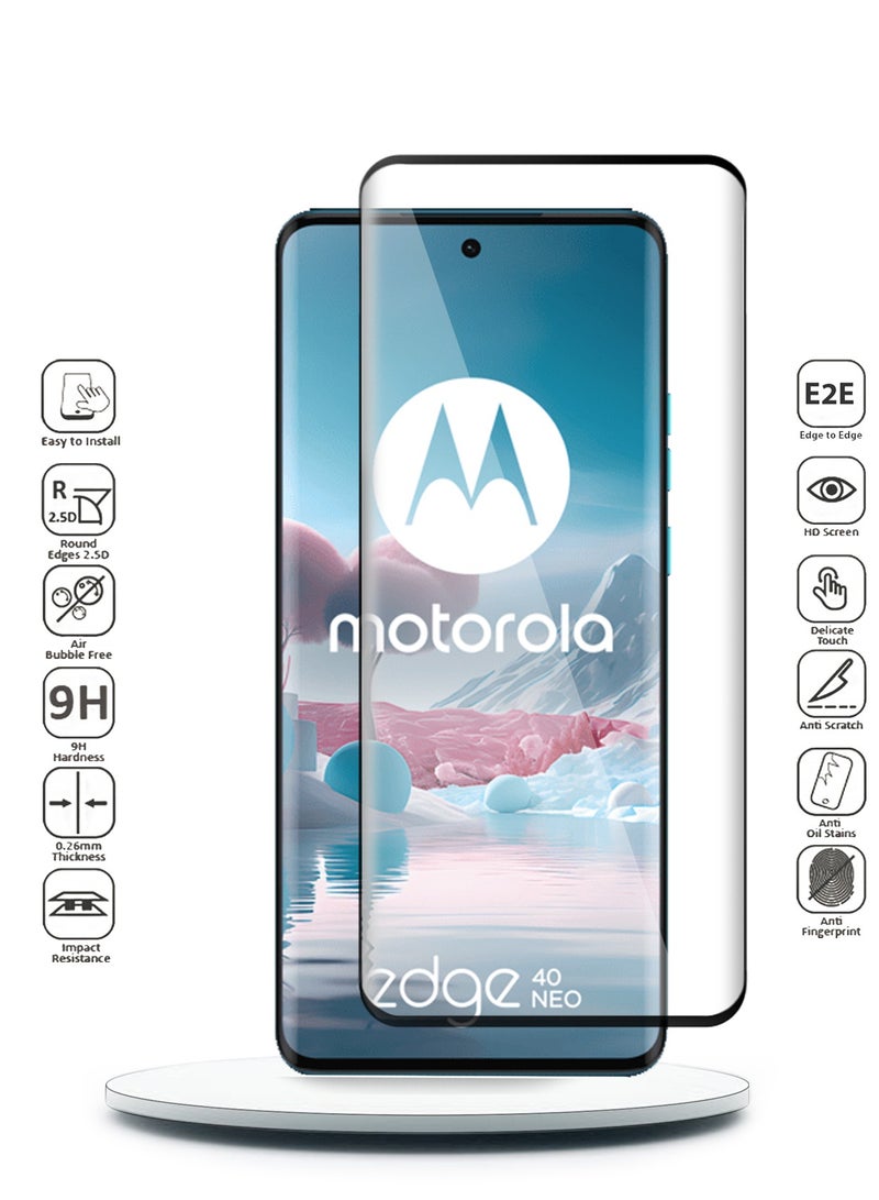 Wtech Motorola Edge 40 Neo 5G 2023 / Motorola Edge 40 5G 2023 Premium E2E Full Glue Full Cover Tempered Glass Screen Protector (MSGECN) - Clear/Black - Image 2